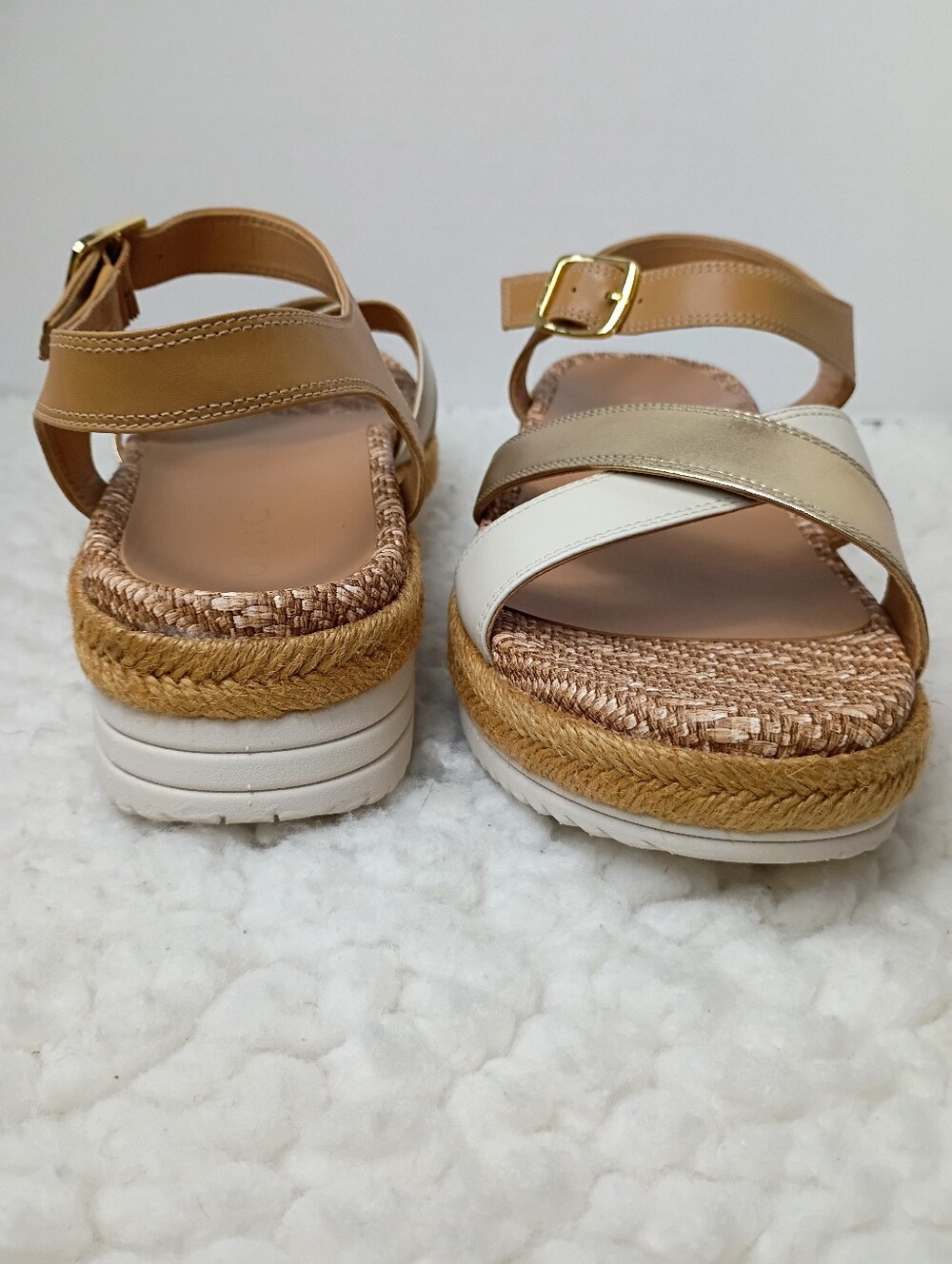 Vionic MAR Platform Espadrille Sandals Women's 8.5 Tan White Gold Leather EU39 - Picture 7 of 10